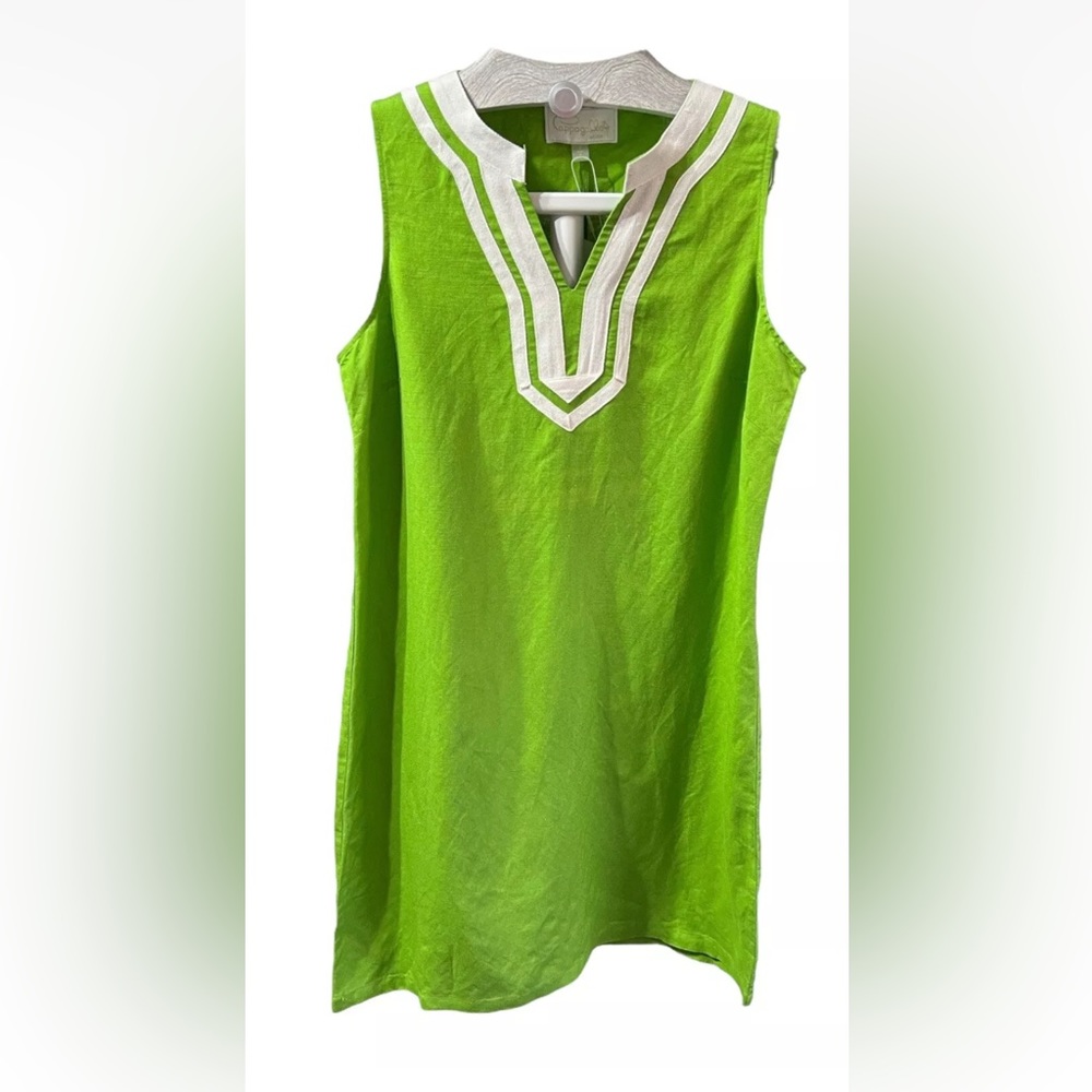 PAPPAGALLO Key Lime Green Linen Blend Sleeveless Sheath Dress size 8 NWT